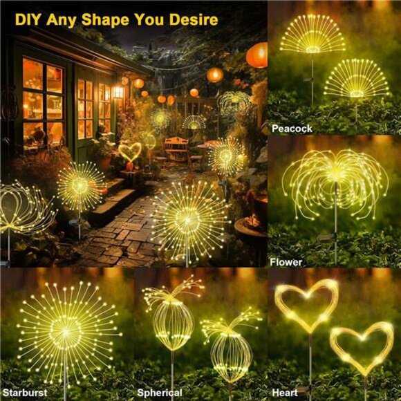 Solar Garden Lights Outdoor, 2 Pack 120 LED Twinkling Firework Lights - Picture 4 of 7